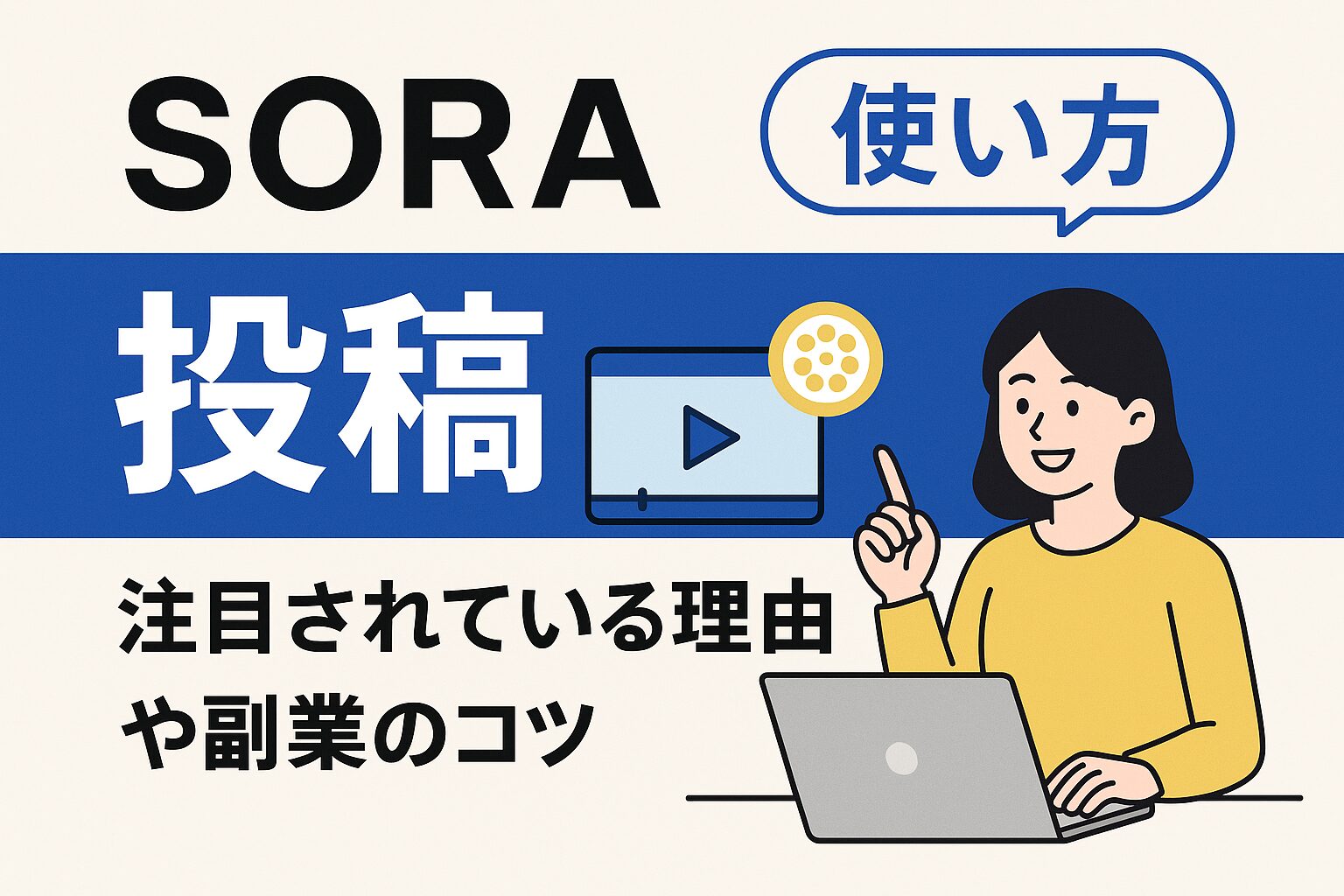 SORAの使い方と動画投稿のポイントを解説するバナー